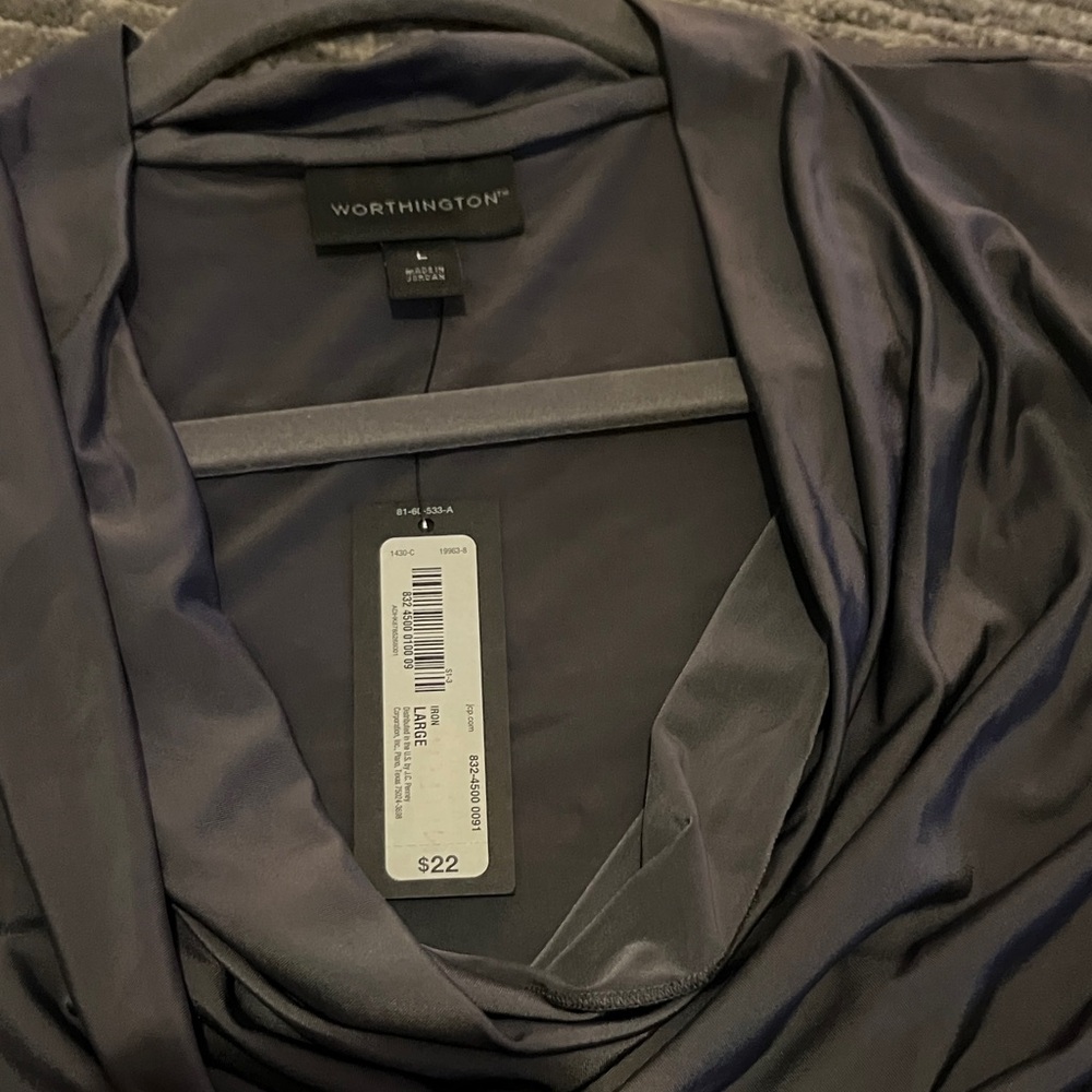 Worthington Charcoal Drape Neck Top & WindowPane Pants- Top sz L /Pants sz12 - Picture 3 of 5